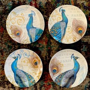 Set of Four 4 Peacock Decorative Plates